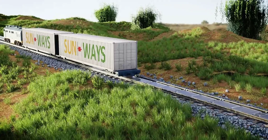 Panel surya dipasang di rel kereta di Neuchâtel, Swiss, menjadikannya inisiatif pertama di dunia yang memanfaatkan infrastruktur transportasi untuk energi terbarukan.